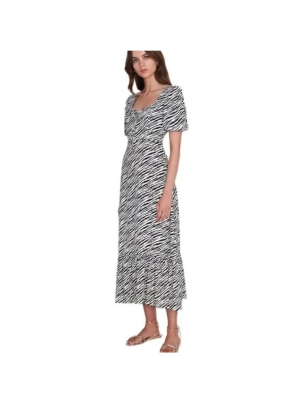 NWT Faithfull The Brand Marie Louise Midi Dress Blance Animal Print Size US 8